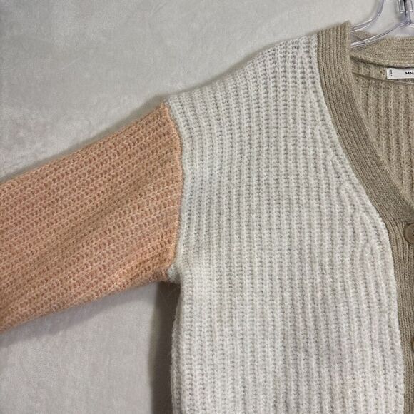 MNG MANGO Women's Knit Cropped Color Block Cardigan Sweater Alpaca Wool Blend - Picture 2 of 15